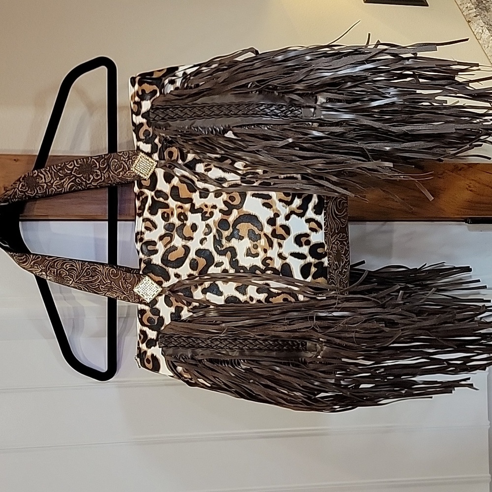 Leopard Print Fringe Handbag